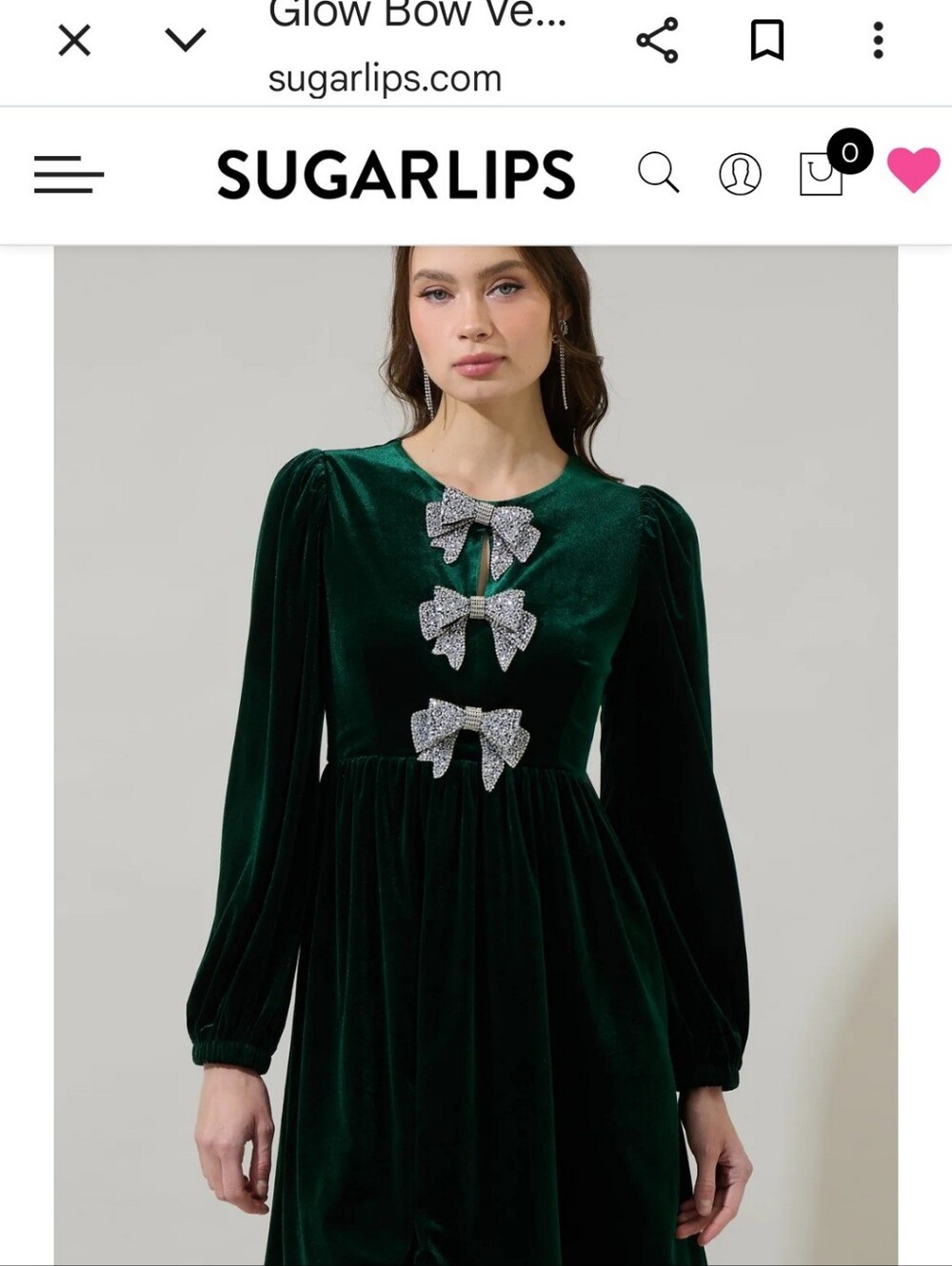 Lady s Dark Green Velvet Dress with Crystal Bow Accents